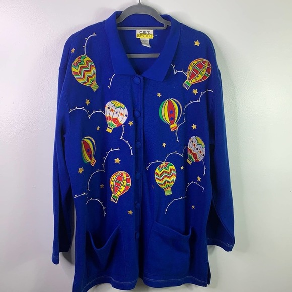 VTG Hot Air Balloon Embellished Cardigan Womens 1X - Picture 1 of 11